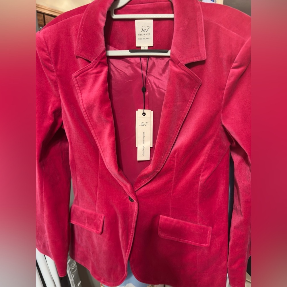 NWT Cinq A SEPT'S Velvet Lou Blazer, Berry, 6 - Picture 4 of 16